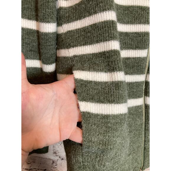 Renuar Sweater Womens Large Full Zip Front Olive Green Striped Collared Stretch - Picture 4 of 13